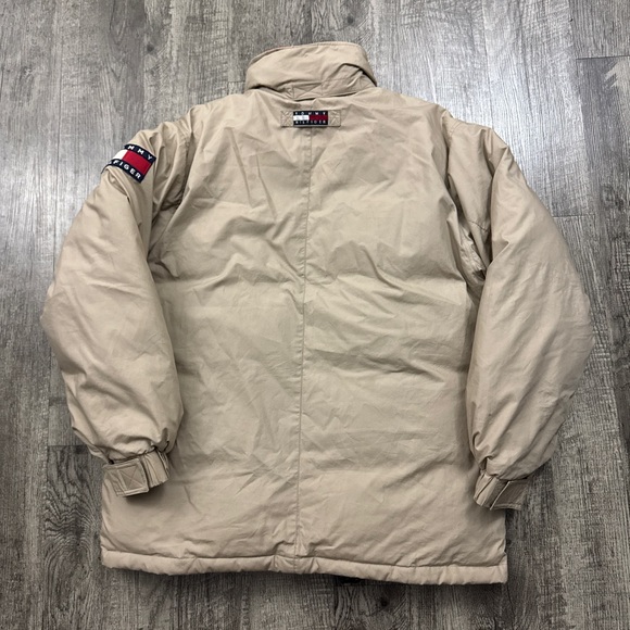 Vintage 90s Tommy Hilfiger Duck Down Puffer Jacket Utility Pockets Khaki - Picture 2 of 9